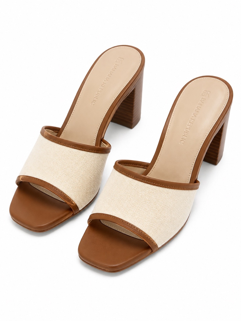 The Drop Cream Brown Mule Heels Size 9 NWT Minimalist Coastal Chic Clean Girl